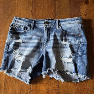 Buckle Black Distressed Denim Cutoff Mid-Rise Fit No. 53 Stretch Shorts Size 28